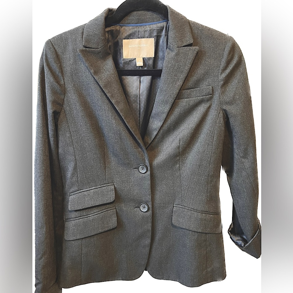 Banana Republic Charcoal Single Breasted Blazer with Dotted Lining